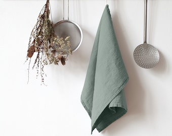 Green Linen Kitchen Towel. Handmade Tea Towel. Unpaper Towels.