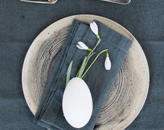 Scandinavian Style Linen Napkins. Natural Linen Napkins. Set of 2  linen napkins. Linen table decoration. Softened linen napkins Blue Fog