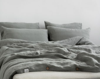 Minimalist Bedroom Makeover - Linen duvet cover set in Khaki. European Linen Pillowcase & Duvet Cover Set. Sustainable Linen bedding