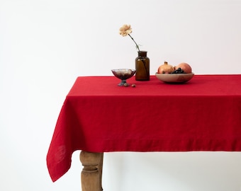 Lava Falls Linen Tablecloth. Vintage tablecloth. Large red linen tablecloth.