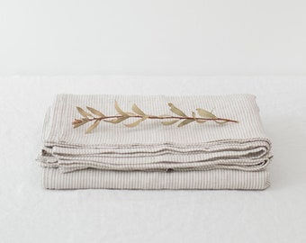 Hygge Natural Striped linen sheets. Natural linen fabric bed sheets.