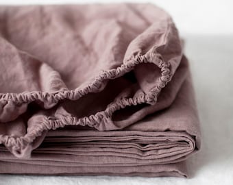 Linen fitted sheet in Rose soft linen. Bed linen sheets Queen. Flat sheet King.