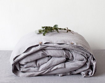 Pure linen duvet cover in Light Grey. KING bed duvet cover. Linen duvet cover FULL. Stonewashed linen. Soft linen duvet cover.