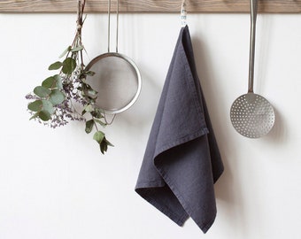 Dark Grey Linen Kitchen Towel.  Unpaper Linen Towels. Soft linen towel. Natural linen dish towel.