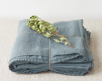 Blue linen sheets. Natural linen fabric bed sheets.