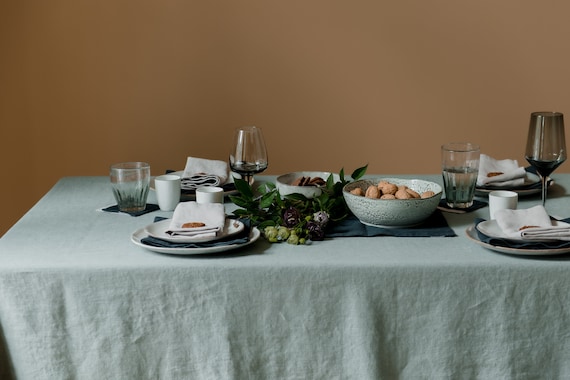 Leinen Grüne Große Tischdecke. grüne Tischdecke. Milieu Leinen Tischdecke. Vintage