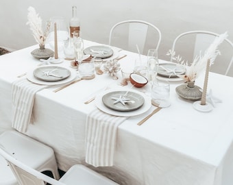 White wedding tablecloth. White Natural Linen Tablecloth. Square Linen Tablecloth. Natural linen tablecloth. Wedding table.