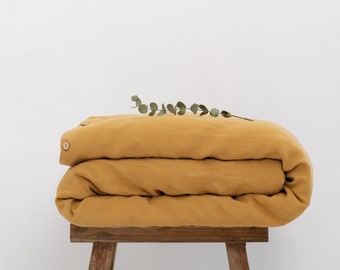 Amber Hemp Duvet Cover. Yellow bed duvet cover. Sustainable hemp fabric. Soft hemp duvet cover.