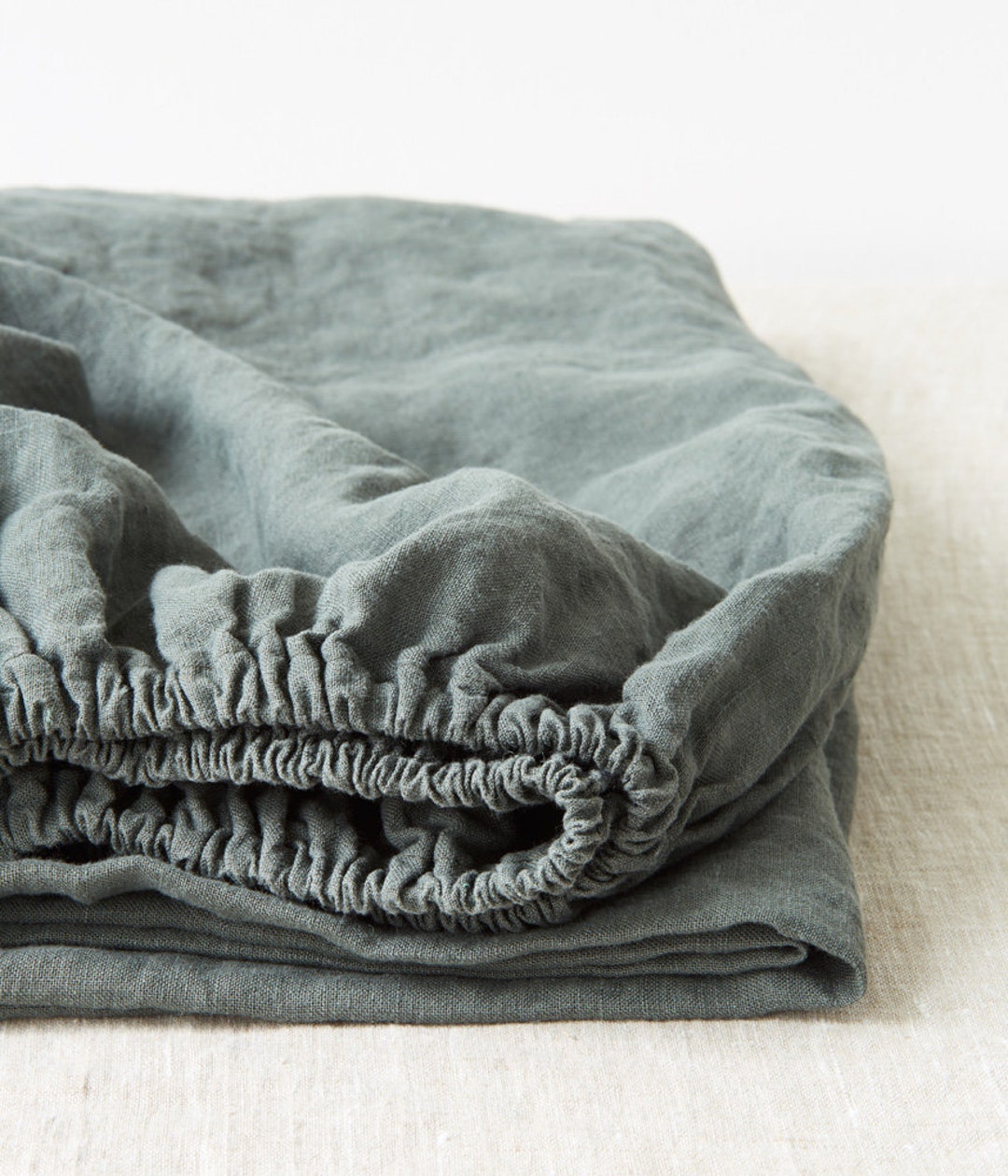 Linen Fitted Sheet in Forest Green Softened Linen. California King