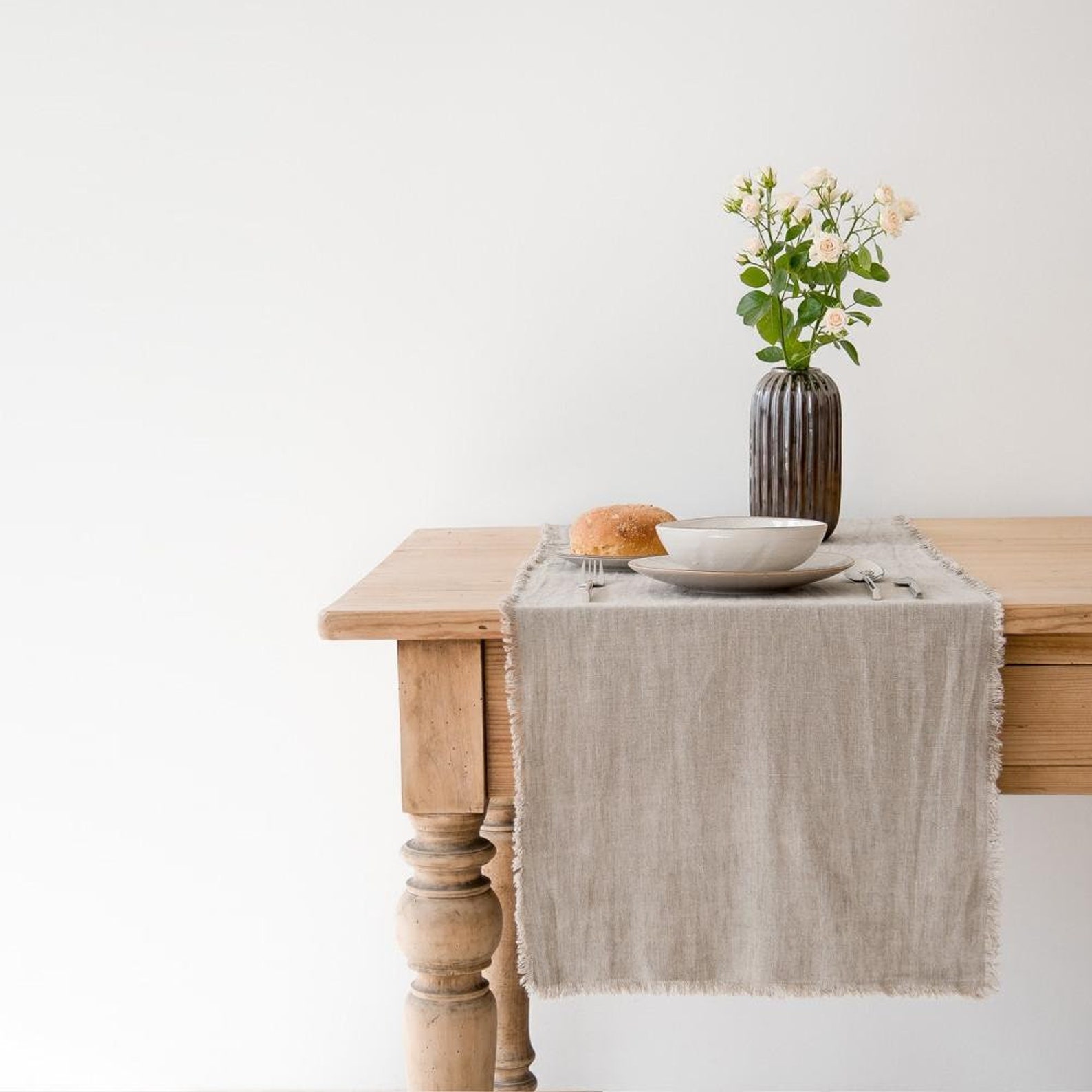 Natural Washed Linen Table Runner With Fringes. Ivory Festive Etsy
