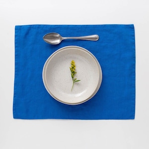 French Blue Washed Linen Placemats. Handmade Linen Placemats. Soft linen table placemats. Stonewashed linen placemats.