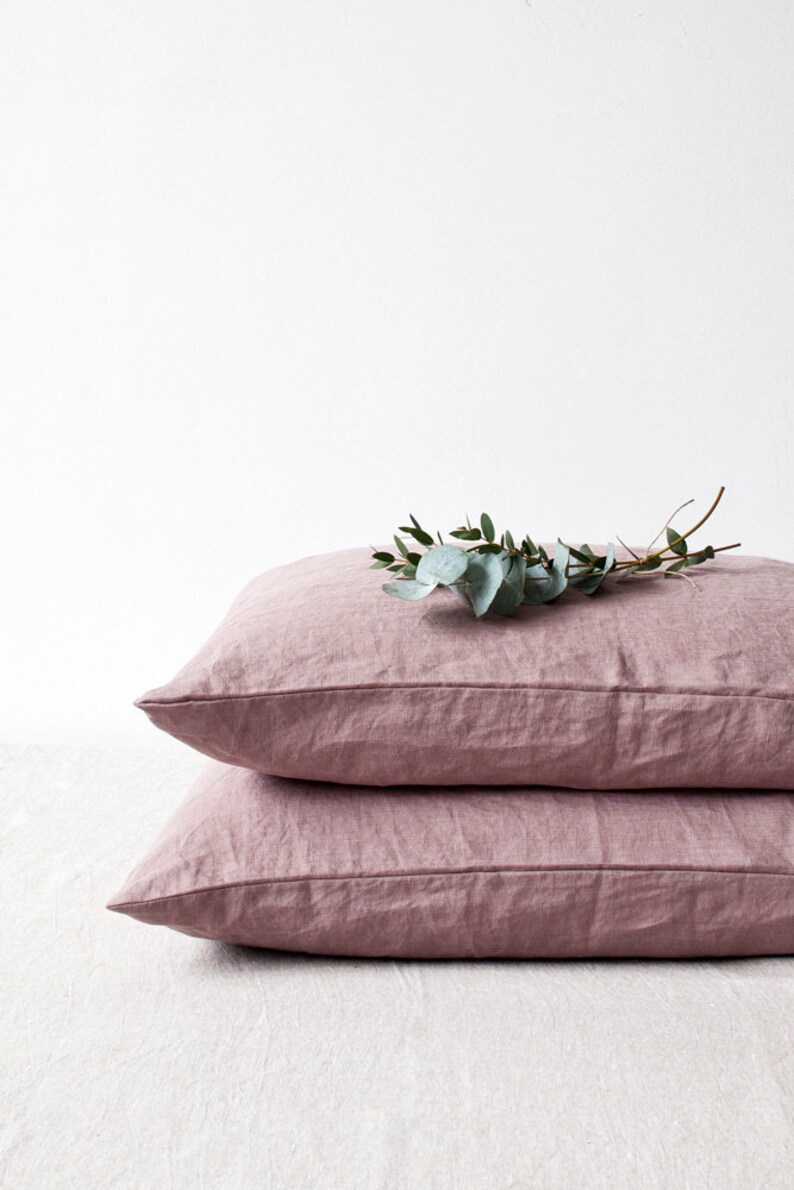 Romantic Linen Pillowcase in Ashes of Roses. Linen Pillowcase. King