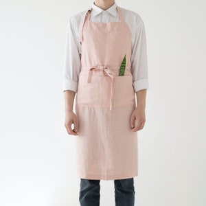 Misty Rose Linen Chef Apron. Unisex linen apron. Apron for cooking. Soft apron with pockets. Kitchen apron for him. image 1
