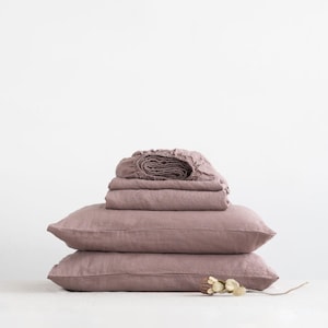 Linen sheet set in Rose color. Softened linen sheets. Fitted sheet, flat sheet, pillowcase. Linen bedding set. 100% Natural Linen. image 1