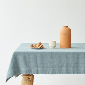 Blue Fog Linen Tablecloth. Natural dining tablecloth. 100% linen tablecloth. Natural linen tablecloth. image 3