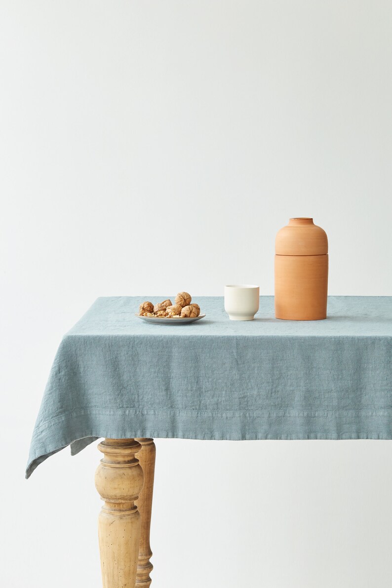 Blue Fog Linen Tablecloth. Natural dining tablecloth. 100% linen tablecloth. Natural linen tablecloth. image 3