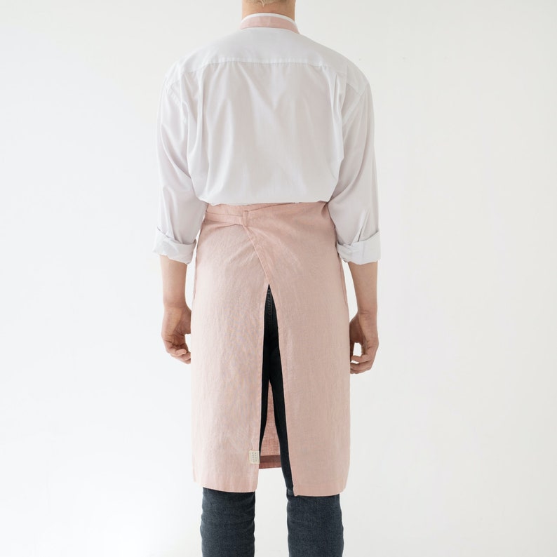 Misty Rose Linen Chef Apron. Unisex linen apron. Apron for cooking. Soft apron with pockets. Kitchen apron for him. image 3