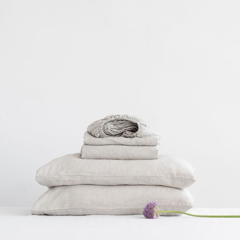 Linen sheet set in Melange color. Softened linen sheets. Stone Washed linen. Linen sheet set in Natural Linen. Linen pillowcase and sheets. image 2