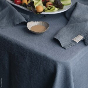 Blue Fog Linen Tablecloth. Natural dining tablecloth. 100% linen tablecloth. Natural linen tablecloth. image 2