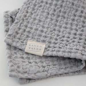 Light Grey Honeycomb Waffle Linen Towel. Highly absorbent natural waffle linen bath towel. Softened linen waffle towel for sauna and bath. image 7