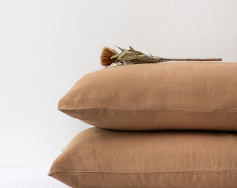 Rustic Pure Linen pillowcase. Linen pillowcase in Camel. King/queen/standard washed linen pillowcase. Rustic linen shams.