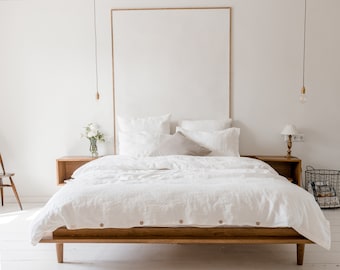 Linen duvet cover set in White. Linen duvet cover King + linen pillowcase. Ivory bedding set Queen. White bedding.