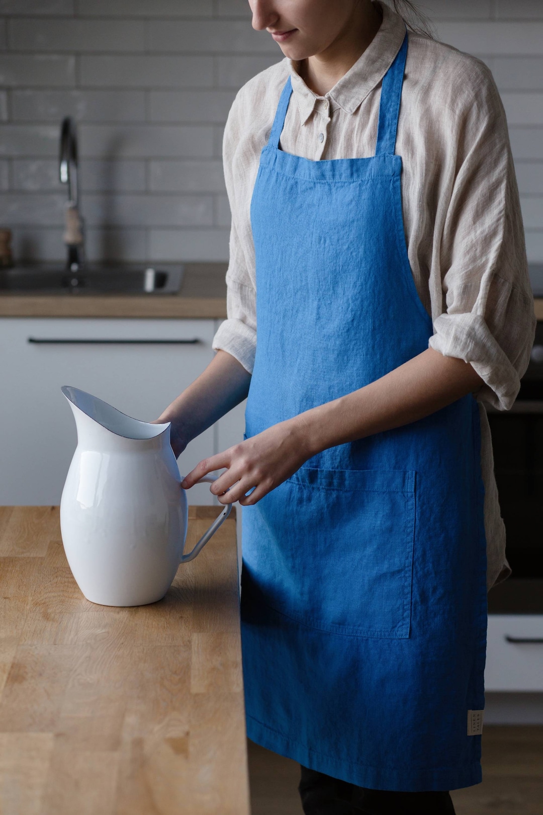 Linen Daily Apron - Blue Fog
