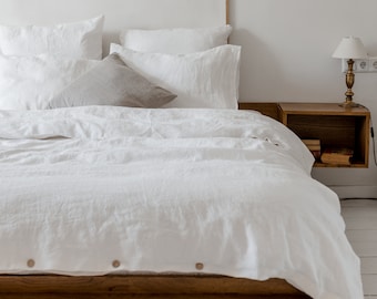 Soft linen duvet cover in White. QUEEN / KING linen duvet cover. 100% Natural Linen duvet cover. White linen duvet cover with corner ties.