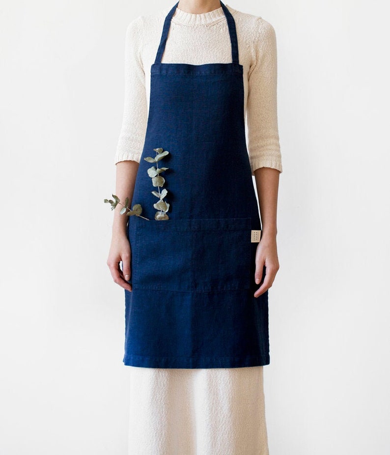 Work Colleague Gift Christmas Apron. Navy Linen Apron for Women Holiday Apron for Men
