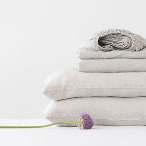 Linen sheet set in Melange color. Softened linen sheets. Stone Washed linen. Linen sheet set in Natural Linen. Linen pillowcase and sheets. image 1