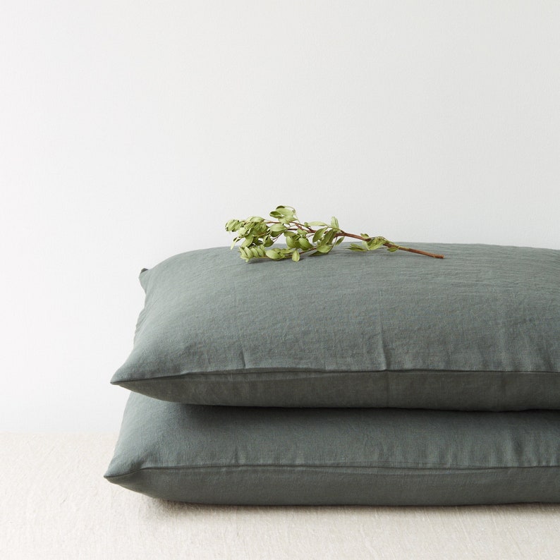 Pure Linen pillow case. Linen pillow cases in dark green. Etsy