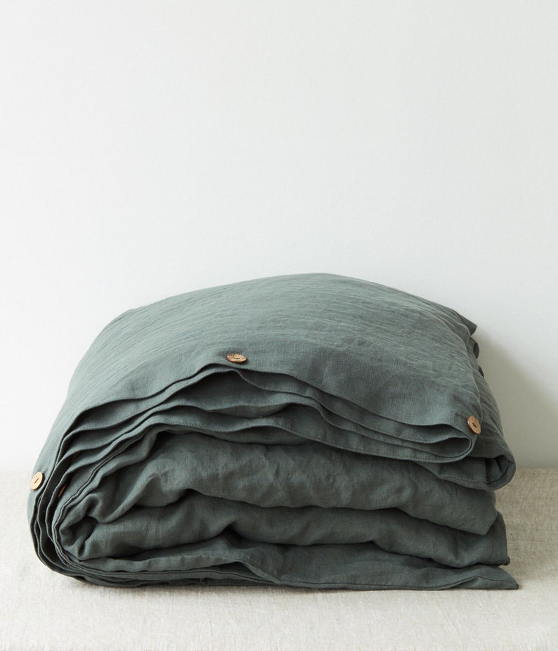 Linen Duvet Cover Set in Dark Green. Linen Pillowcases for Etsy