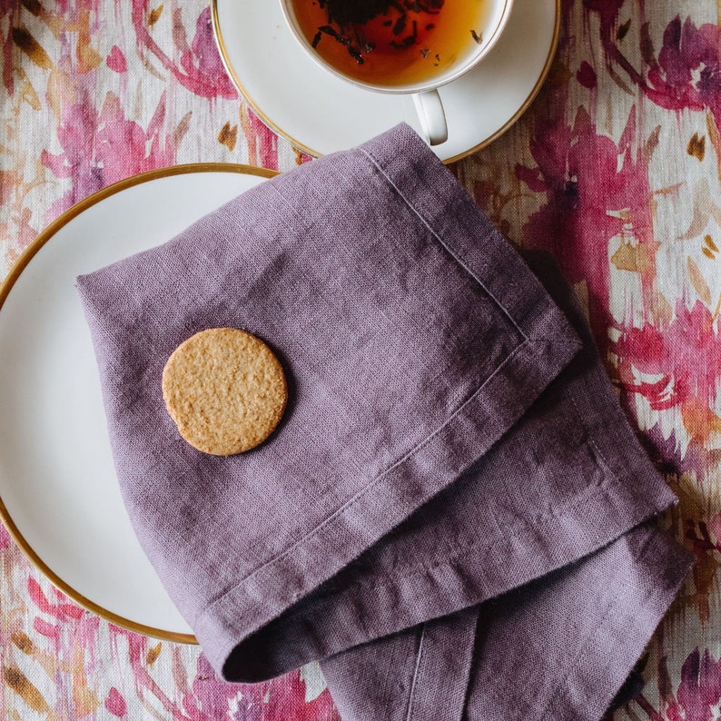 Montana Grape Linen Napkins. Set of Cloth Linen Napkins. Natural linen napkins. Purple linen napkins. image 1