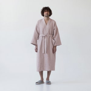 Powder Honeycomb Waffle Linen Bathrobe. Waffle linen oversized robe. Unisex linen robe. Stonewashed linen bathrobes. image 9