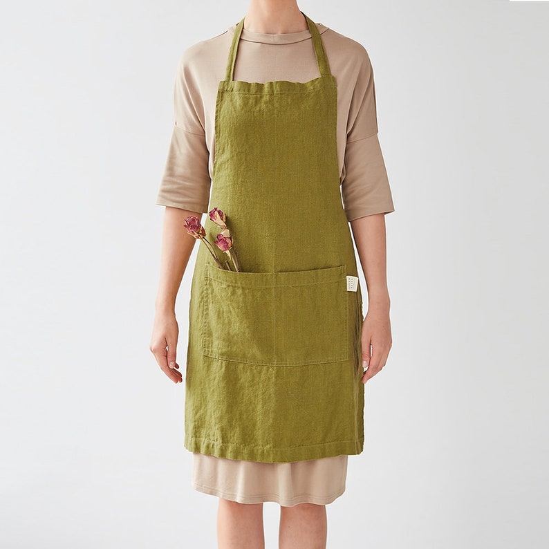 Moss Green Linen Apron. Handmade Apron. Zero Waste Grilling Etsy