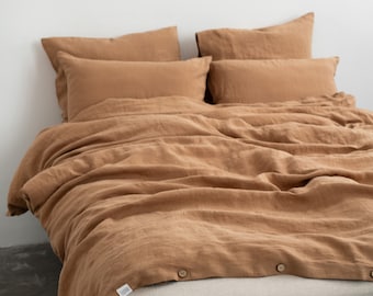 Modern Bedroom Makeover - Linen duvet cover set in Camel. European Linen Pillowcase & Duvet Cover Set. Sustainable Linen bedding