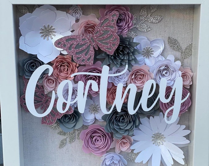 Floral Shadow Box Custom Shadow Box Personalized Shadow Box Flower and