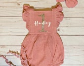 Baby girl linen glitter romper jumper clothing personalized monogram first birthday