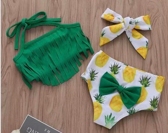 Baby Girl Babies Swimwear Tassels Floral Pinapple Bowknot Swimsuit Bathing Suit Bikini Set Outfits Summer
