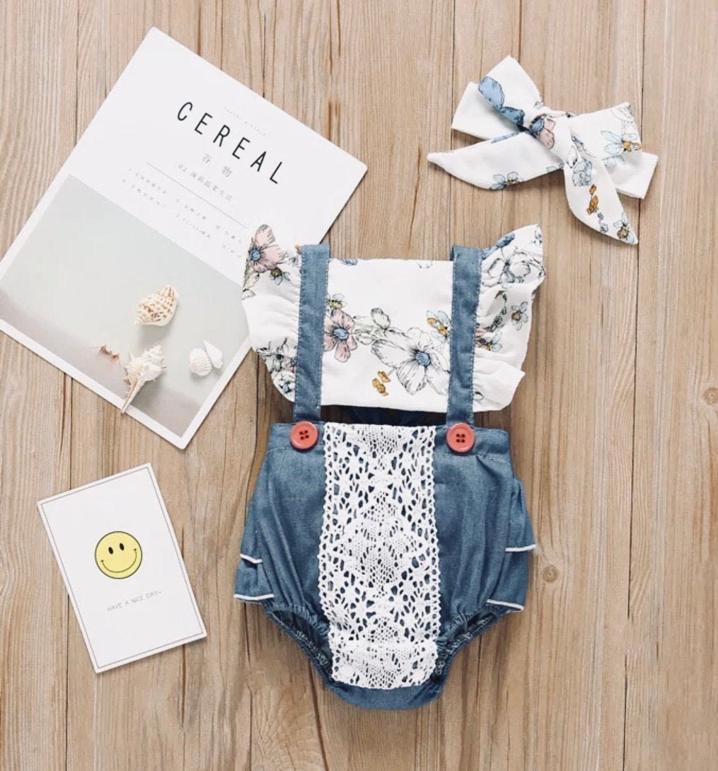 Baby Girls denim summer/fall onesie/bubble romper/jumper Etsy