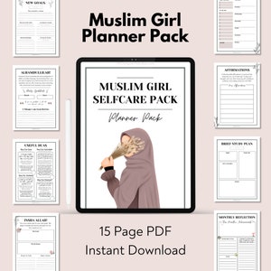 Muslim Girl Journal Self-Care Planner Pack - Muslimah Journals - Islamic Journal, Dua Pages, Gratitude, Habit Tracker and More