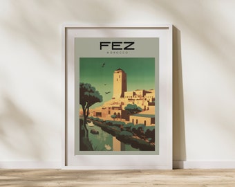 Fez Morocco Printable Travel Poster | A4 A5 Wall Art | Moroccan Cityscape Print - Moroccan Wall Art, Digital Download