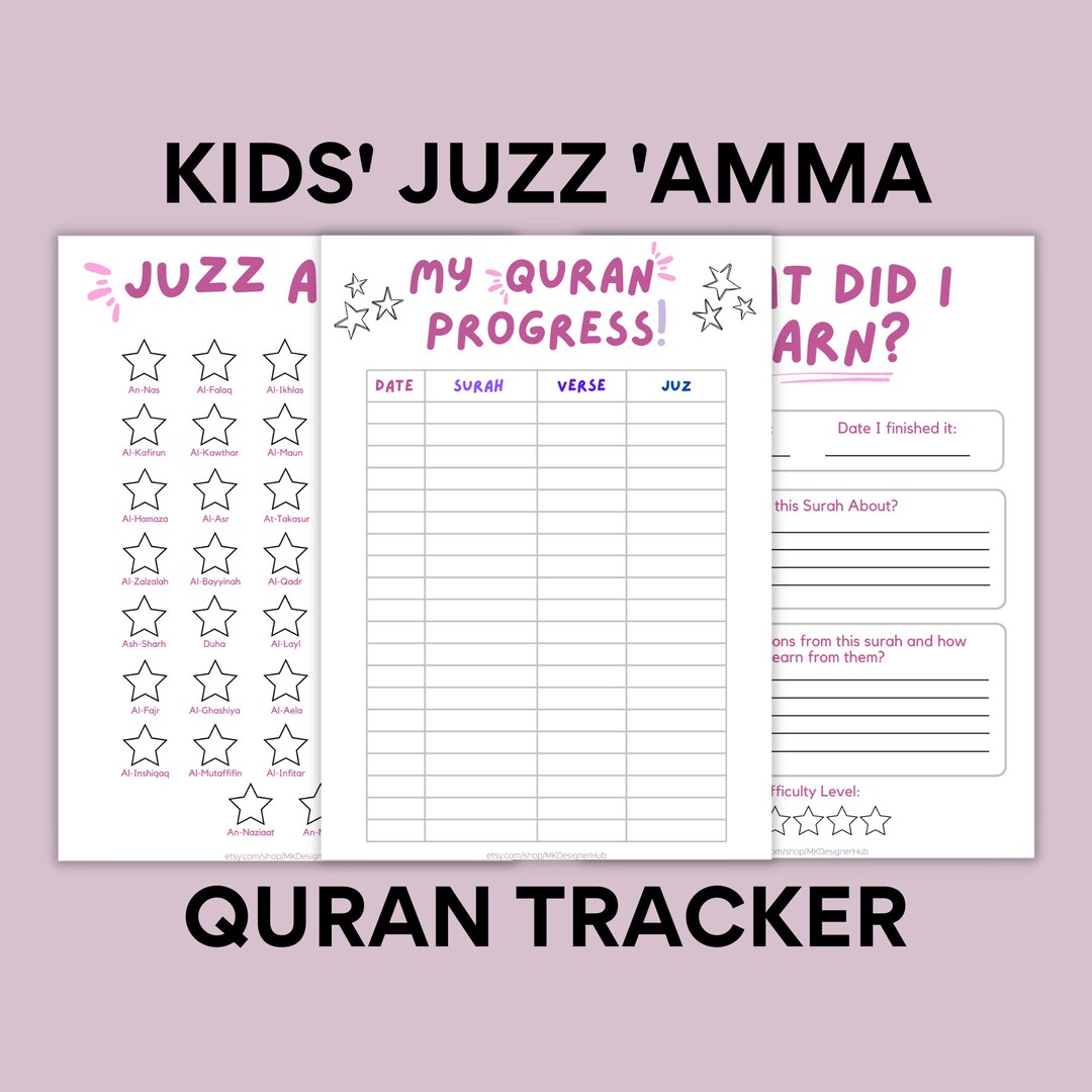 Printable Juzz Amma/ Juz 'ama Quran Progress Tracker and Reflection Set ...