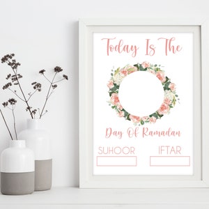 PRINTABLE Pink Ramadan Count-Down | Ramadan Islamic Decor | Countdown To Eid | Suhoor Iftar Time Chart | Floral Ramadan Kareem Poster