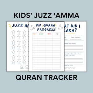 Imprimible Juzz Amma/ Juz 'Ama Quran Progress Tracker and Reflection Set para niños - Descarga instantánea en PDF