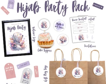 Hijab Party Pack Printable - Digital Download | Hijab Party Cake Toppers, Welcome Sign, Thank You Tags, Invitation & more | Hijab Party