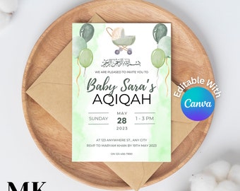 Customizable Aqiqah Invitation Digital Download, Unisex Aqeeqah Party Invitation, Muslim Baby Girl / Boy Shower Invite
