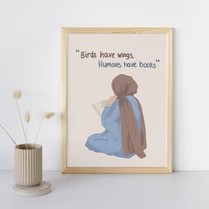 Hijabi Girl Reading - Inspirational Quote Poster - Digital Download for Muslim Book Lovers - Hijab Empowerment Wall Art Printable