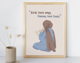 Hijabi Girl Reading - Inspirational Quote Poster - Digital Download for Muslim Book Lovers - Hijab Empowerment Wall Art Printable
