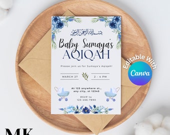 Customizable Aqiqah Invitation Digital Download, Unisex Aqeeqah Party Invitation, Muslim Baby Girl / Boy Shower Invite